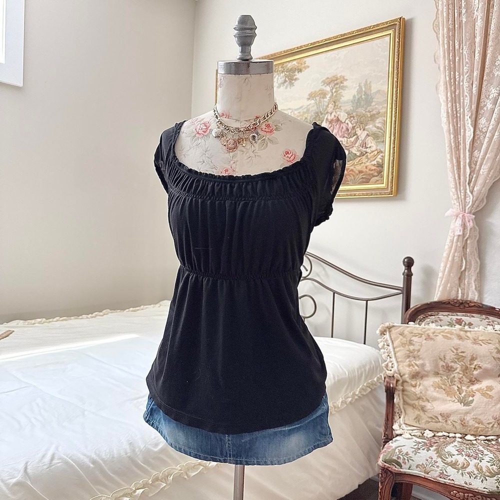 Y2K Apostrophe size small petite black babydoll top